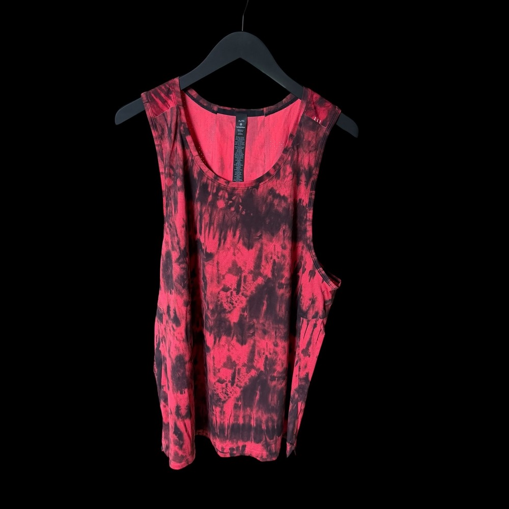 Lululemon Fast and Free Tank Top XL Red Black Tie Dye Running Singlet Mesh